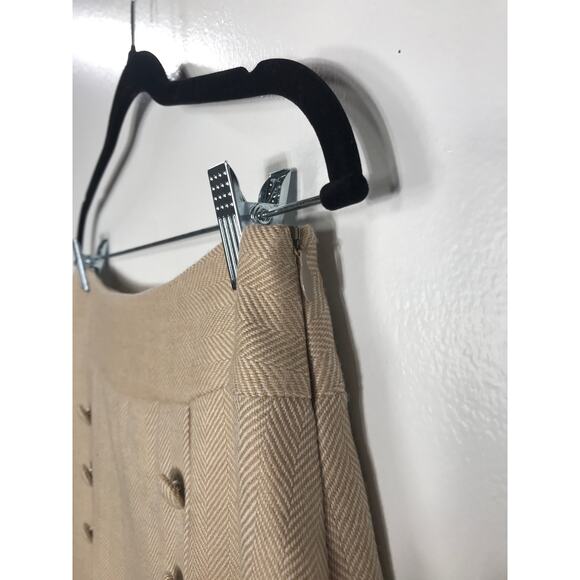 New J. McLaughlin Women's 8 Tan Herringbone Wool Sail Skirt Office Timeless - Picture 4 of 10